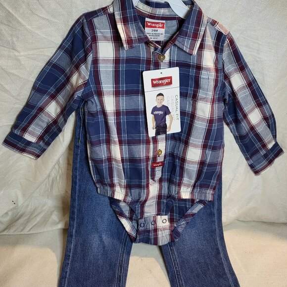 Wrangler Boy's 24M Long Sleeve Bodysuit and Jeans - New - Picture 1 of 5